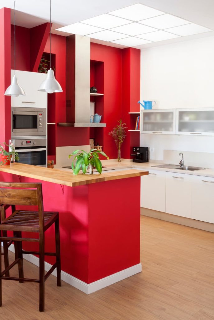 آشپزخانه جی شکل قرمز