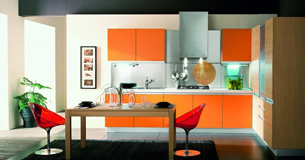 کابینت آشپزخانه رنگ سفید و  نارنجی