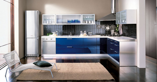 کابینت آشپزخانه رنگ سفید و آبی